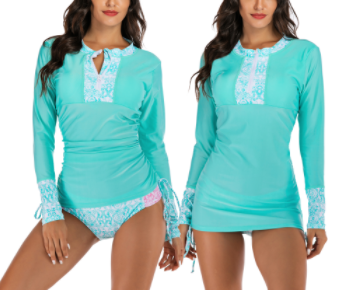 Tankini Long Sleeve Quarter-Zip Two Piece