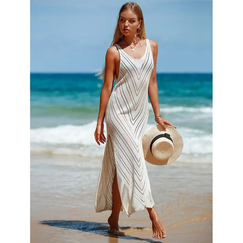 Beach Cover Up Casual Sheer Long Dress Beige/Cream